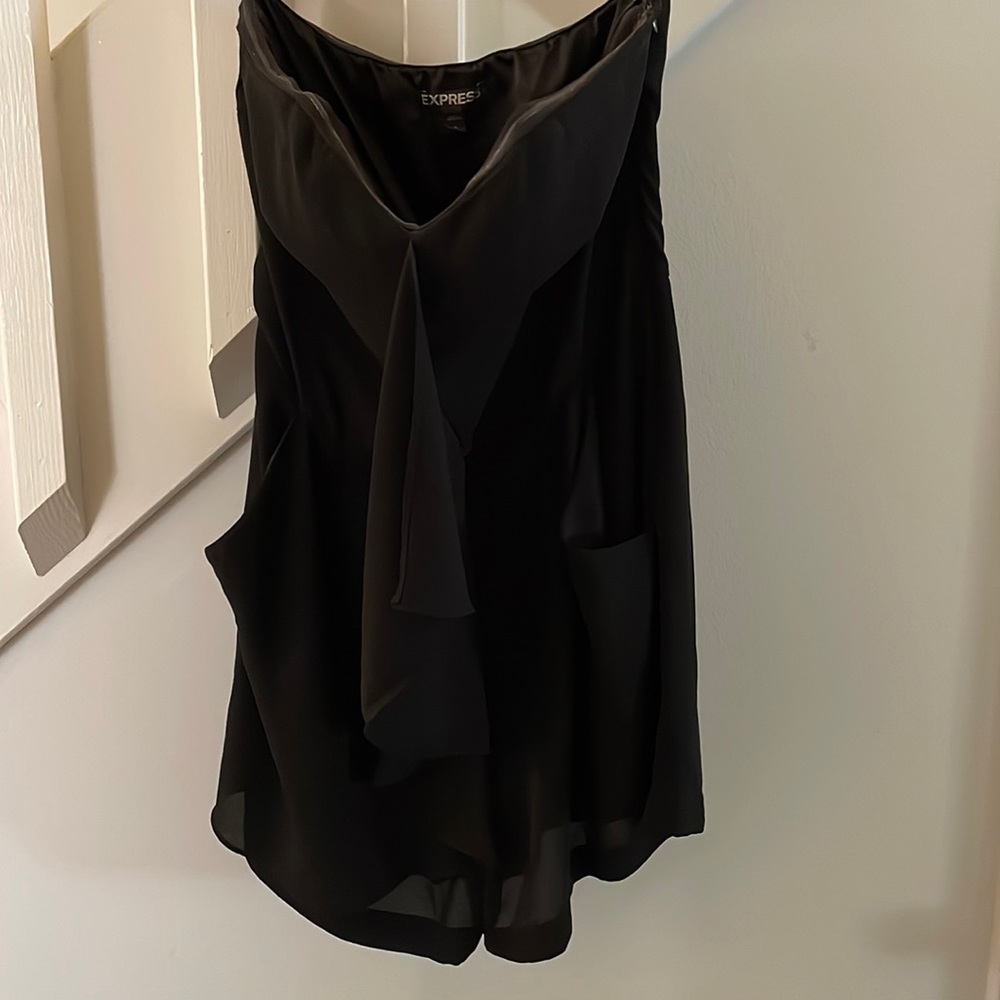 Black strapless romper with pockets